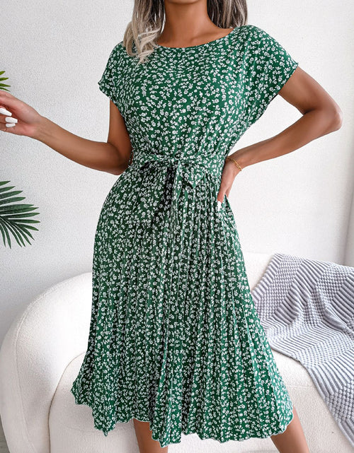 Load image into Gallery viewer, Ditsy Floral Pleated Belted Dress
