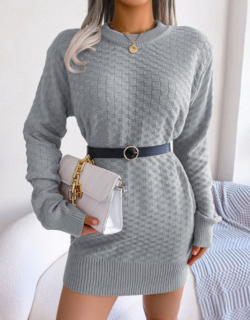 Load image into Gallery viewer, Round Neck Long Sleeve Mini Sweater Dress
