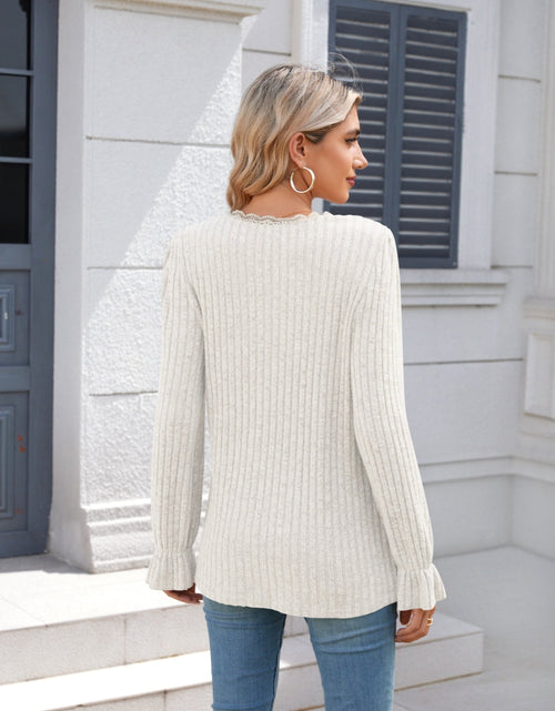 Load image into Gallery viewer, Lace Detail V-Neck Long Sleeve T-Shirt
