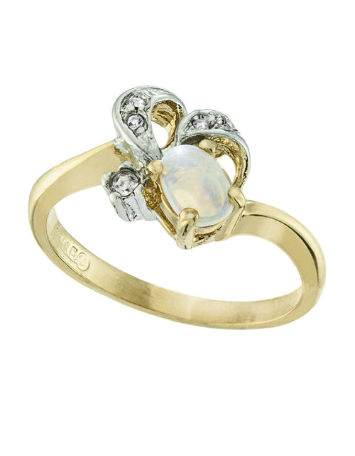 Load image into Gallery viewer, Vintage Genuine Jelly Opal and Clear Austrian Crystal Ring 18k Yellow Gold Electroplated Made in the USA by PVD Vintage Jewelry
