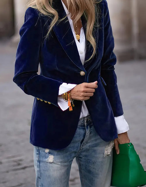 Load image into Gallery viewer, One Button Lapel Collar Long Sleeve Blazer
