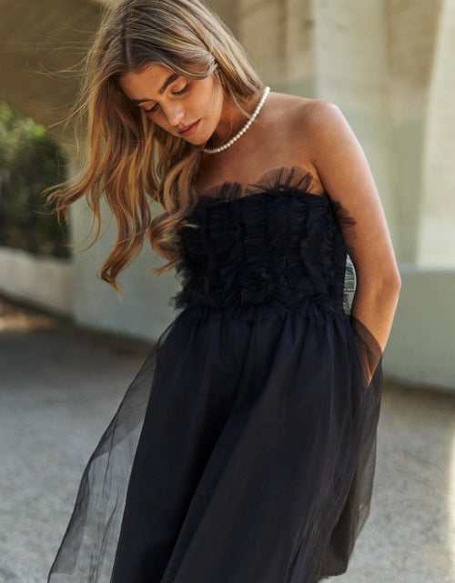 Load image into Gallery viewer, J.NNA Mesh Ruffle Tube Top Swing Dress
