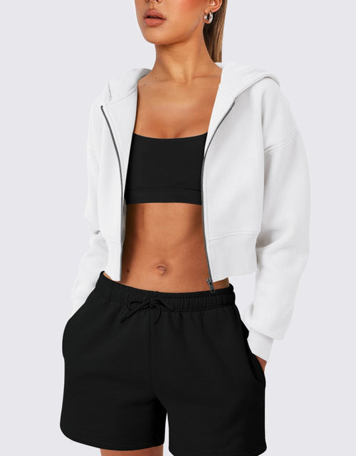 Load image into Gallery viewer, Zip Up Long Sleeve Hooded Cropped Jacket
