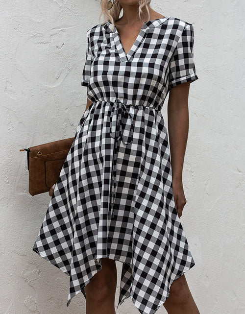 Load image into Gallery viewer, Plaid Notched Short Sleeve Dress
