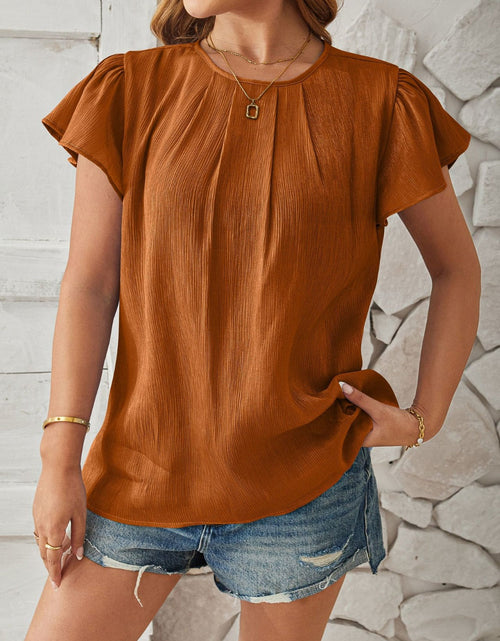 Load image into Gallery viewer, Round Neck Keyhole Cap Sleeve T-Shirt
