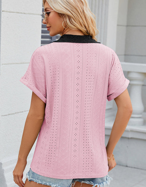 Load image into Gallery viewer, Eyelet Johnny Collar Short Sleeve T-Shirt
