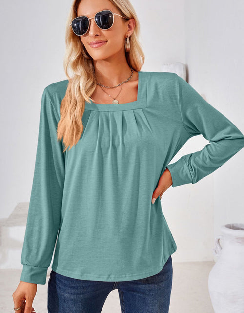 Load image into Gallery viewer, Square Neck Ruched Long Sleeve Blouse
