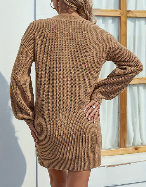 Load image into Gallery viewer, V-Neck Dropped Shoulder Mini Sweater Dress
