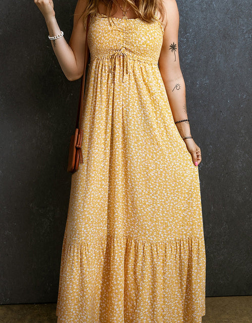 Load image into Gallery viewer, Smocked Printed Square Neck Maxi Cami Dress
