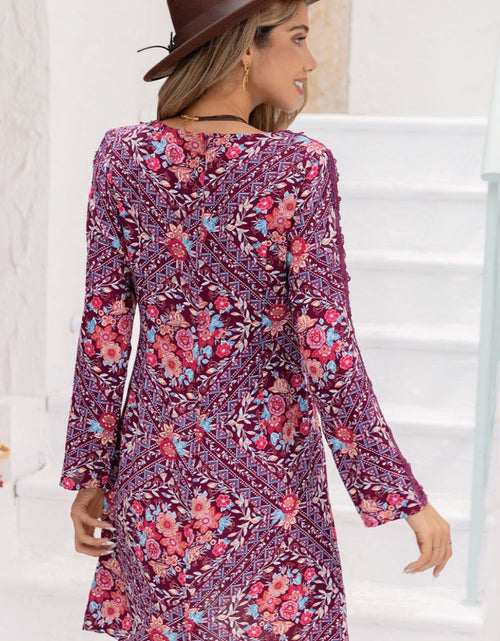Load image into Gallery viewer, V-Neck Long Sleeve Printed Mini Dress
