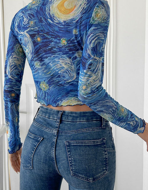 Load image into Gallery viewer, Starry Sky Cropped Mesh T-Shirt
