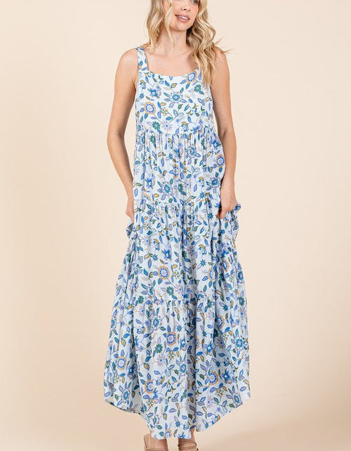 Load image into Gallery viewer, Mittoshop Flower Print Tiered Sleeveless Empire Maxi Dress
