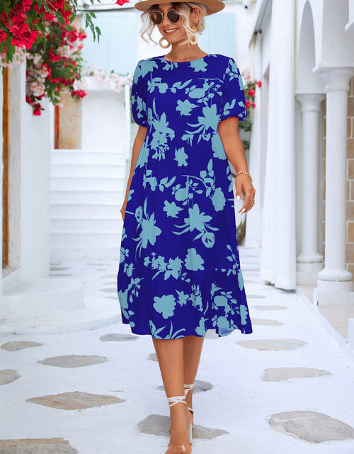 Load image into Gallery viewer, Floral Puff Sleeve Ruffle Hem Midi Dress

