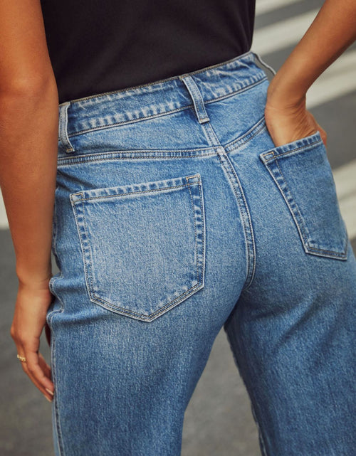 Load image into Gallery viewer, High Waisted Straight Leg Rolled Jeans
