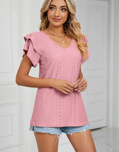 Load image into Gallery viewer, Eyelet Layered Flutter Sleeve V-Neck Knit Top
