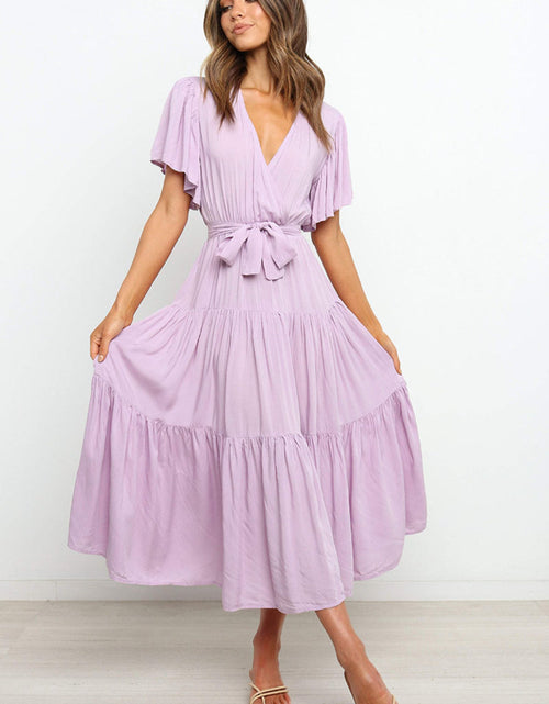 Load image into Gallery viewer, Tied Back Tiered Short Sleeve Midi Dress
