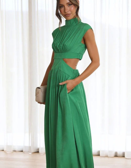 Load image into Gallery viewer, Cutout Mock Neck Sleeveless Ruched Dress
