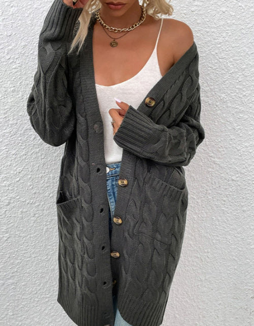 Load image into Gallery viewer, Cable-Knit Button Down Cardigan with Pockets
