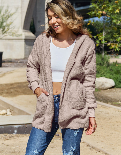 Load image into Gallery viewer, Full Size Teddy Hooded Jacket with Pockets
