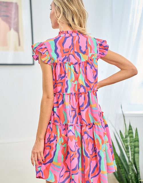 Load image into Gallery viewer, First Love Full Size Printed Ruffle Cap Sleeve Tiered Dress
