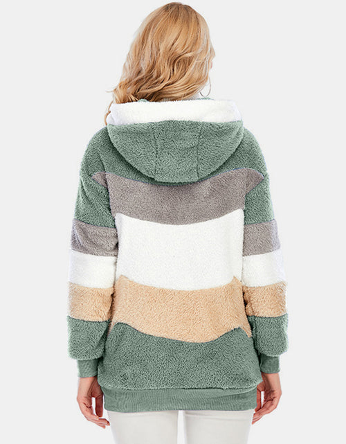 Load image into Gallery viewer, Full Size Drawstring Color Block Zip Up Hooded Outerwear
