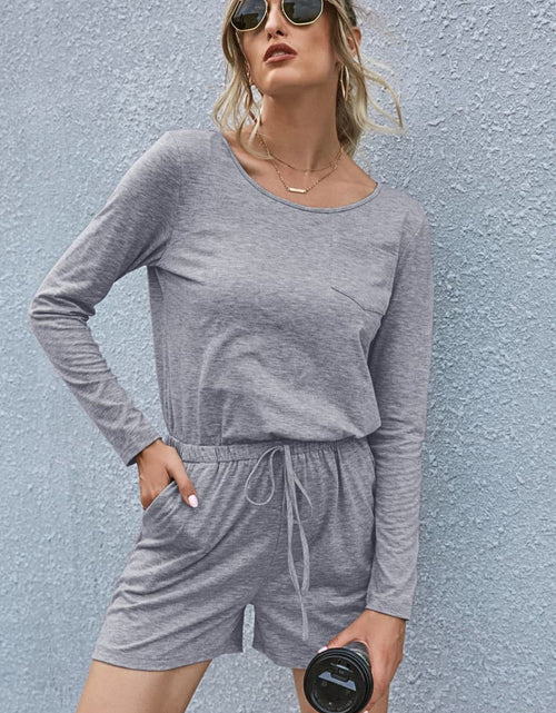 Load image into Gallery viewer, Drawstring Waist Long Sleeve Romper
