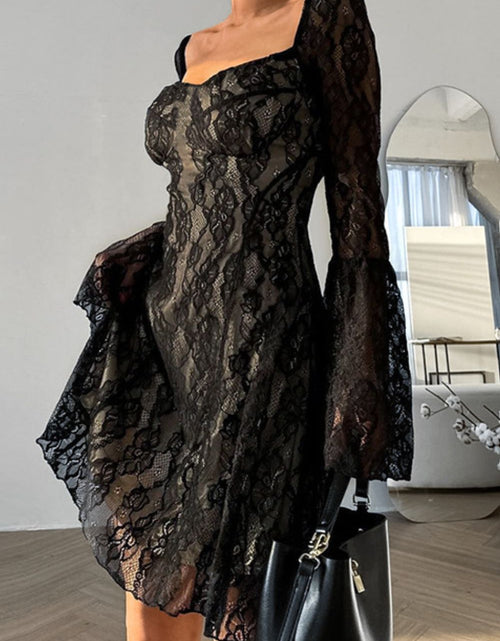 Load image into Gallery viewer, Lace Sweetheart Neck Flare Sleeve Mini Dress

