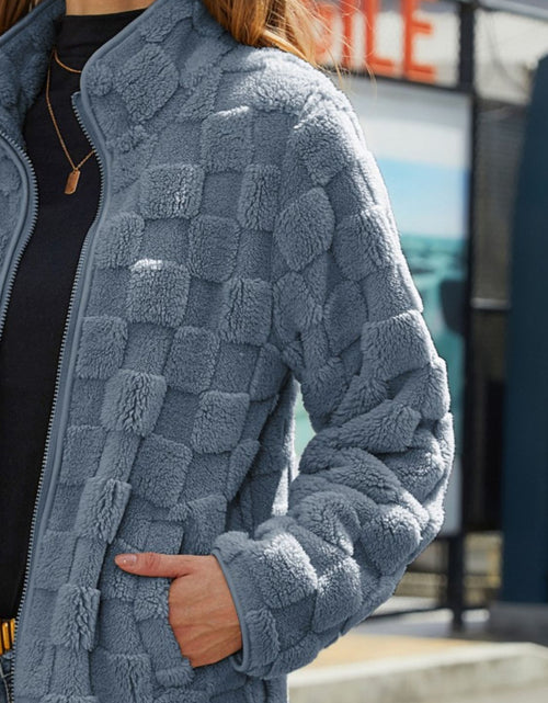 Load image into Gallery viewer, Fuzzy Checkered Zip Up Jacket

