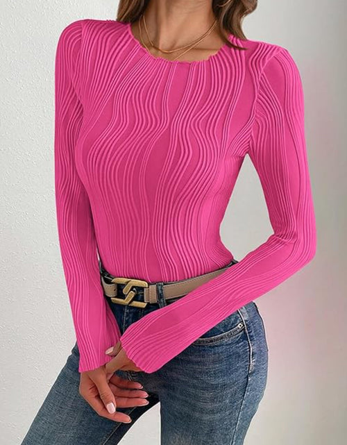 Load image into Gallery viewer, Textured Round Neck Long Sleeve Top
