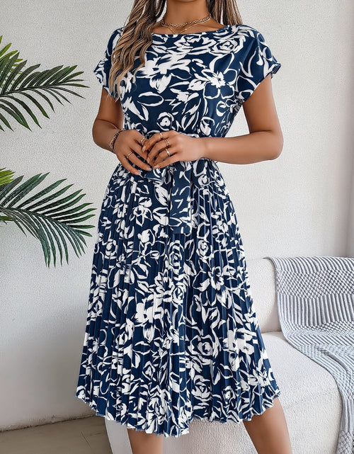 Load image into Gallery viewer, Tied Pleated Printed Short Sleeve Dress
