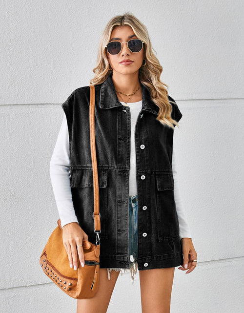 Load image into Gallery viewer, Pocketed Button Up Sleeveless Denim Jacket
