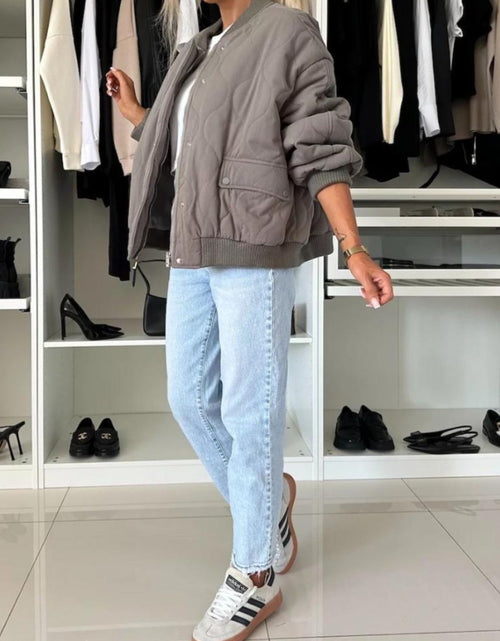 Load image into Gallery viewer, Baseball Collar Snap Down Long Sleeve Jacket
