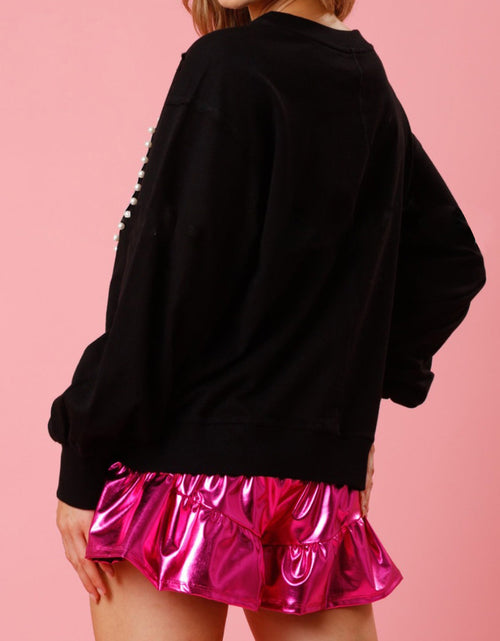 Load image into Gallery viewer, Pearl Trim Round Neck Sweatshirt
