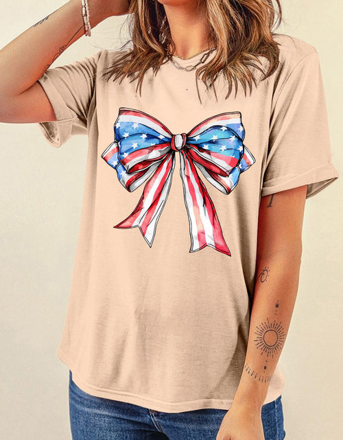 Load image into Gallery viewer, Bow Graphic Round Neck Short Sleeve T-Shirt
