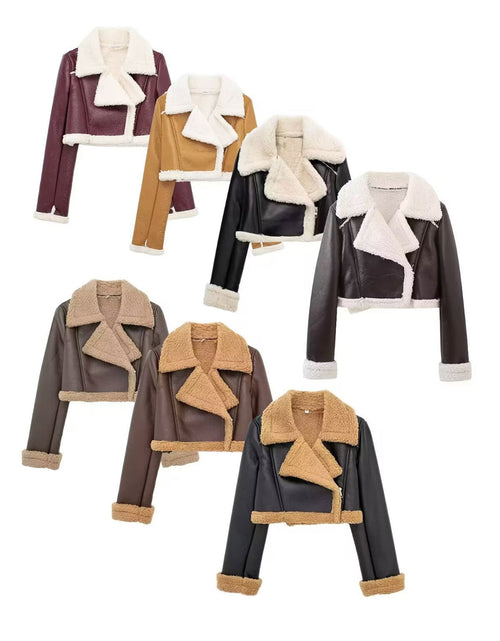 Load image into Gallery viewer, Collared Neck Long Sleeve Plush Cropped Jacket
