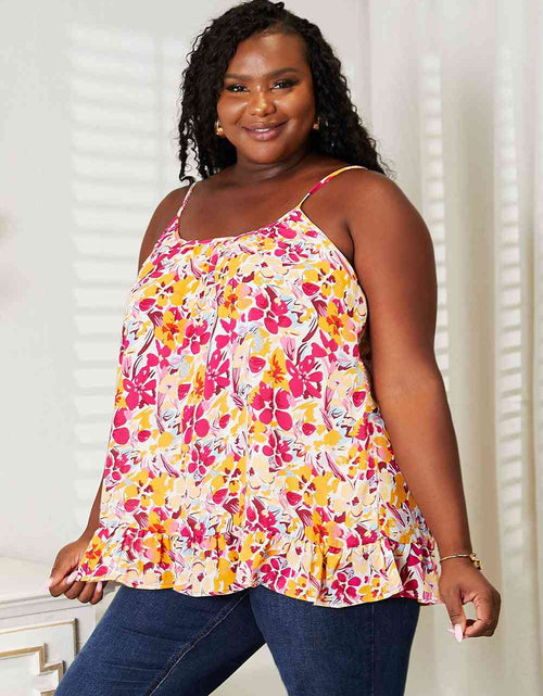 Load image into Gallery viewer, Double Take Floral Scoop Neck Ruffle Hem Cami
