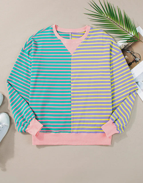 Load image into Gallery viewer, Contrast Stripes Round Neck Long Sleeve Sweatshirt
