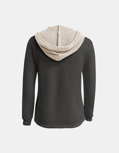 Load image into Gallery viewer, Full Size Waffle-Knit Contrast Long Sleeve Hoodie
