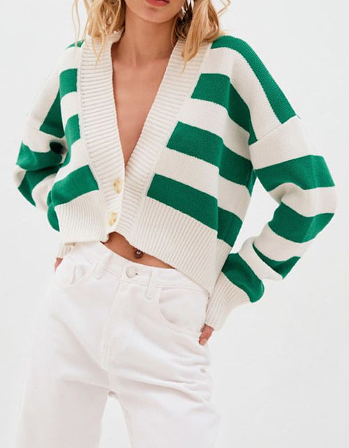 Load image into Gallery viewer, Striped Button Down Drop Shoulder Cardigan
