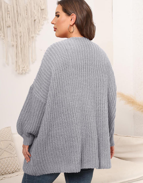Load image into Gallery viewer, Plus Size Open Front Dropped Shoulder Knit Cardigan
