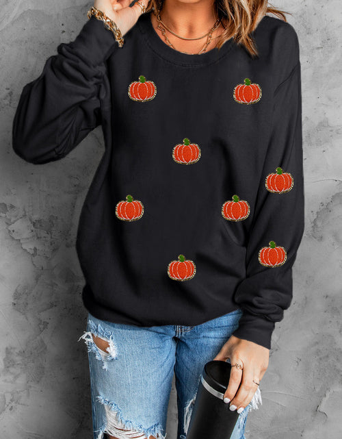 Load image into Gallery viewer, Pumpkin Round Neck Long Sleeve Sweatshirt
