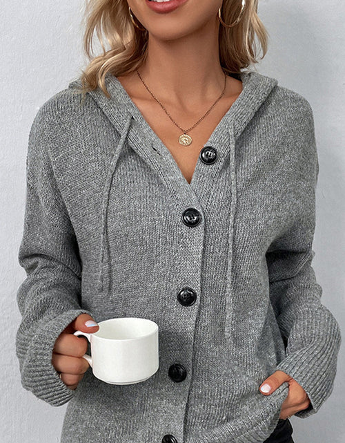 Load image into Gallery viewer, Drawstring Button Up Hooded Cardigan
