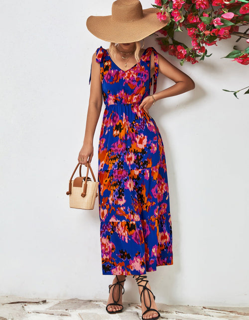 Load image into Gallery viewer, Multicolored V-Neck Backless Midi Dress
