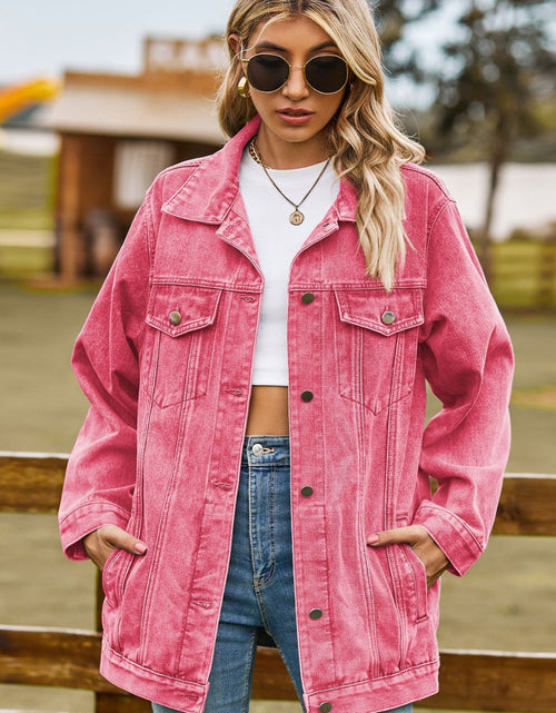 Load image into Gallery viewer, Buttoned Collared Neck Denim Jacket with Pockets
