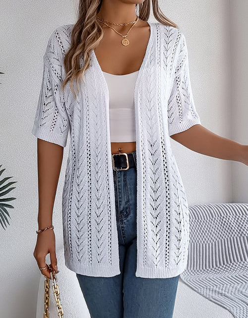 Load image into Gallery viewer, Openwork Open Front Half Sleeve Cardigan
