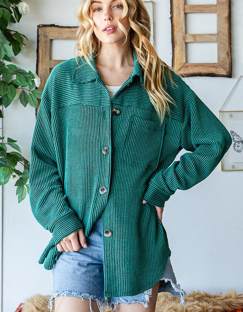 Load image into Gallery viewer, Reborn J Striped Button Up Long Sleeve Shacket
