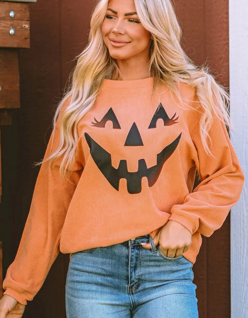Load image into Gallery viewer, Round Neck Dropped Shoulder Jack-O'-Lantern Graphic Sweatshirt
