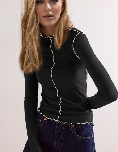 Load image into Gallery viewer, Basic Bae Contrast Trim Mock Neck Long Sleeve T-Shirt
