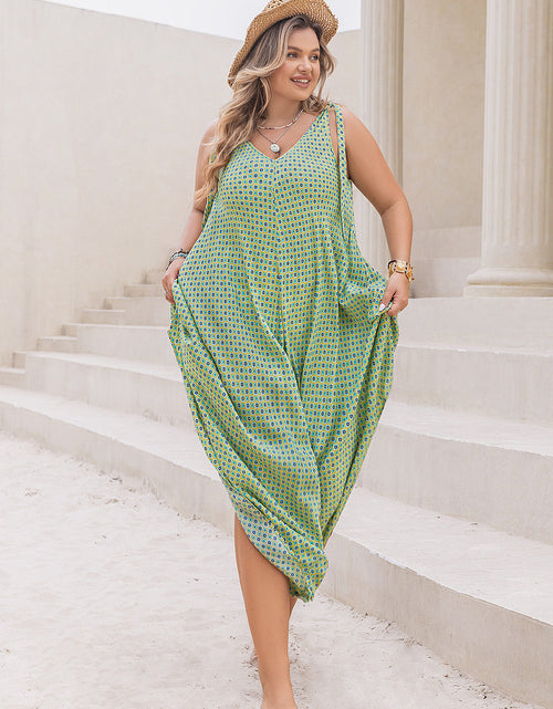 Load image into Gallery viewer, Plus Size Printed V-Neck Wide Leg Jumpsuit
