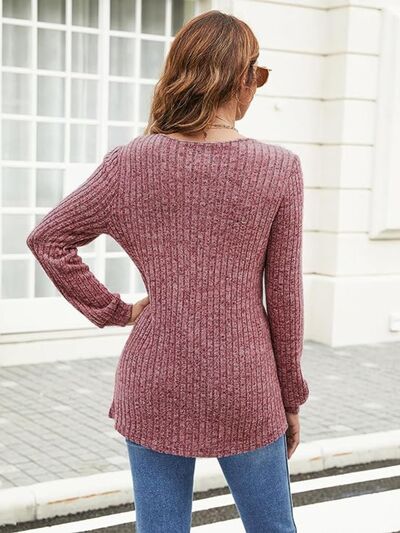 Load image into Gallery viewer, Ribbed Surplice Long Sleeve T-Shirt
